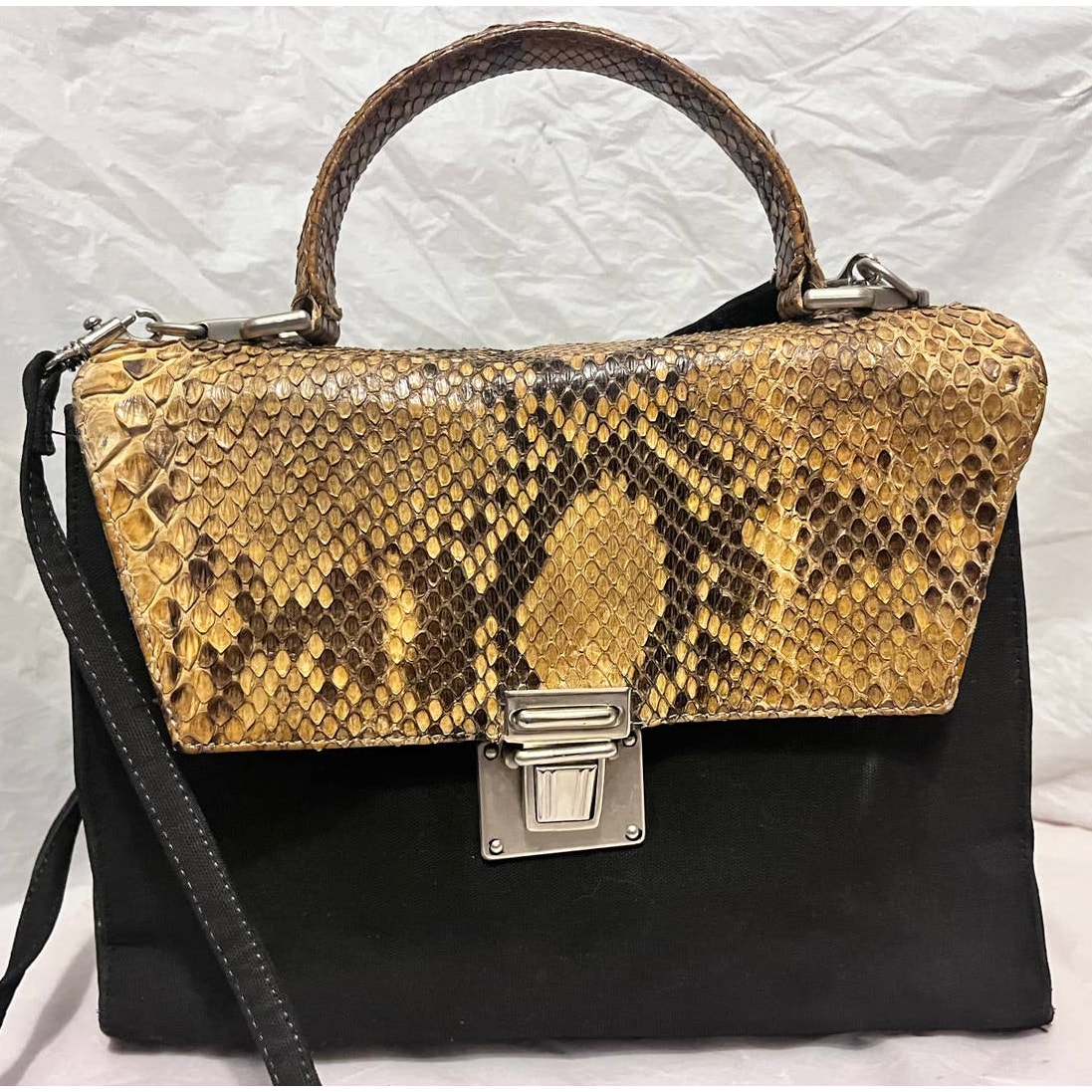 Ombeline Paris Satchel Bag Snake Skin & Cloth Crossbody Bag